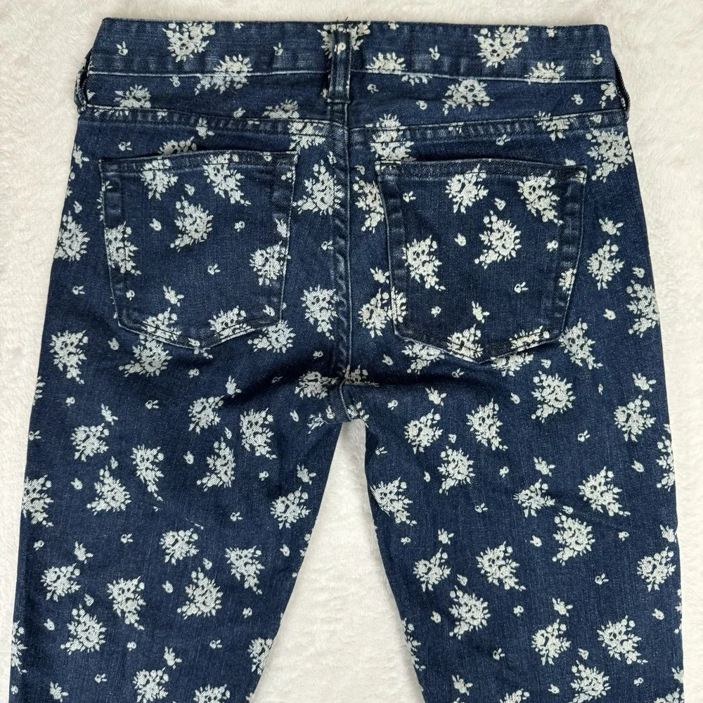 J.Crew Cropped Matchstick Jeans Size 25 Floral Print‎ Low Rise Retro Blue White